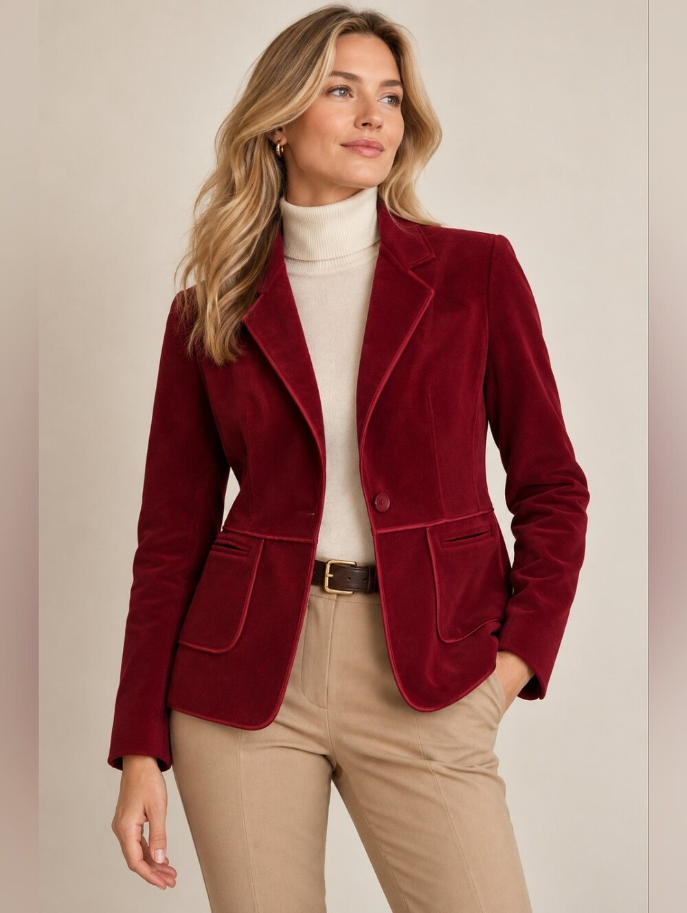 TALBOTS COLLECTION RED WOOL BLEND SATIN TRIM BLAZER JACKET SIZE 12